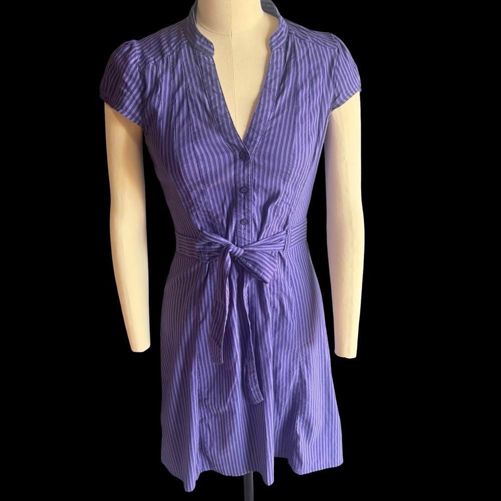 H&M Violet Striped Cap Sleeve Dress with Belt